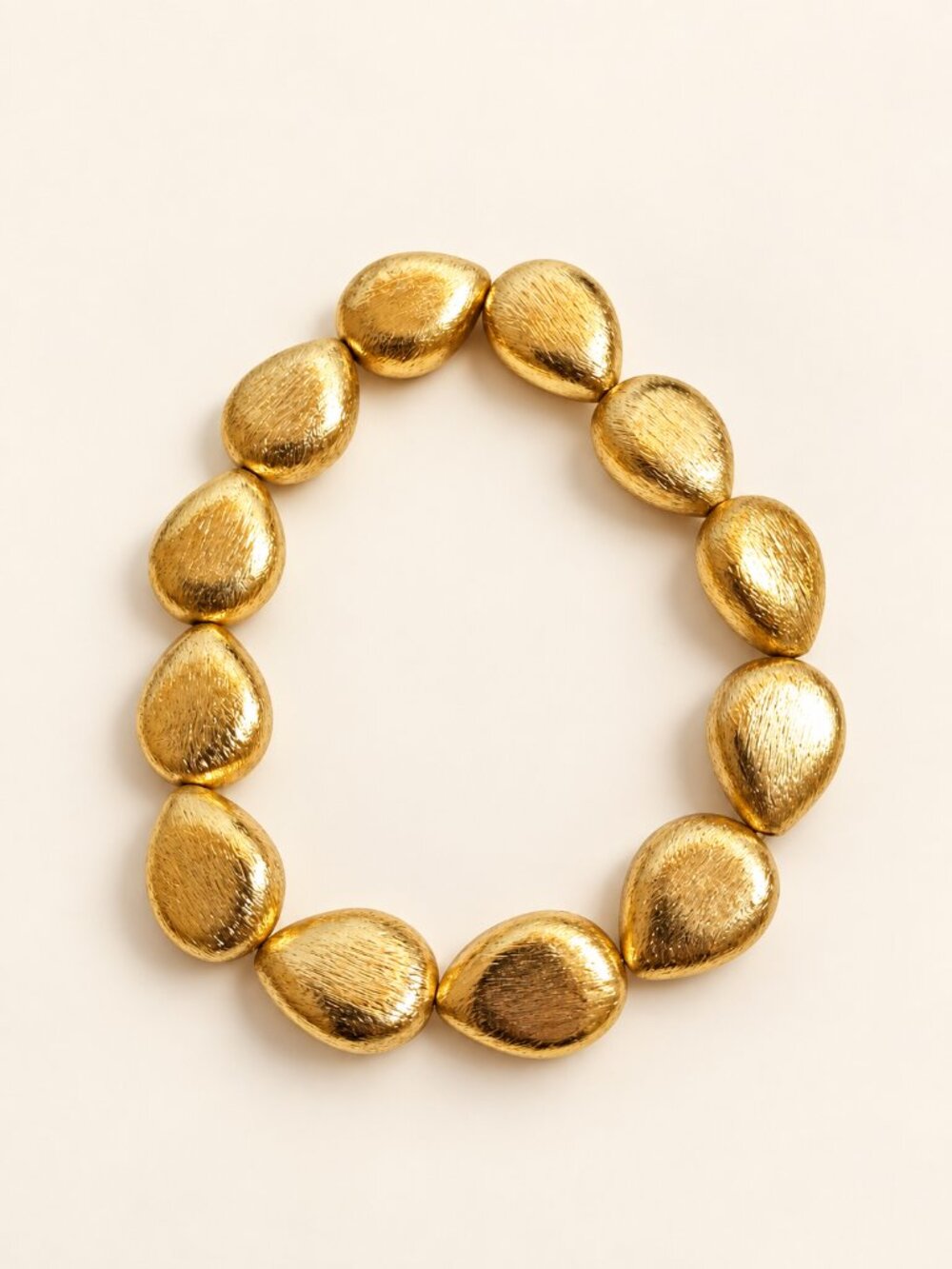 Gold Plated Brass Stretch Bracelet 7" Beaded Slip On